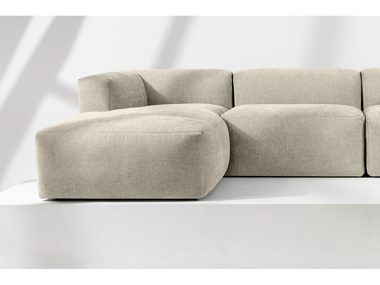 Ecksofa Links 6-Sitzer mit extrem weicher und bequemer Sitz - ecru - BUFFO