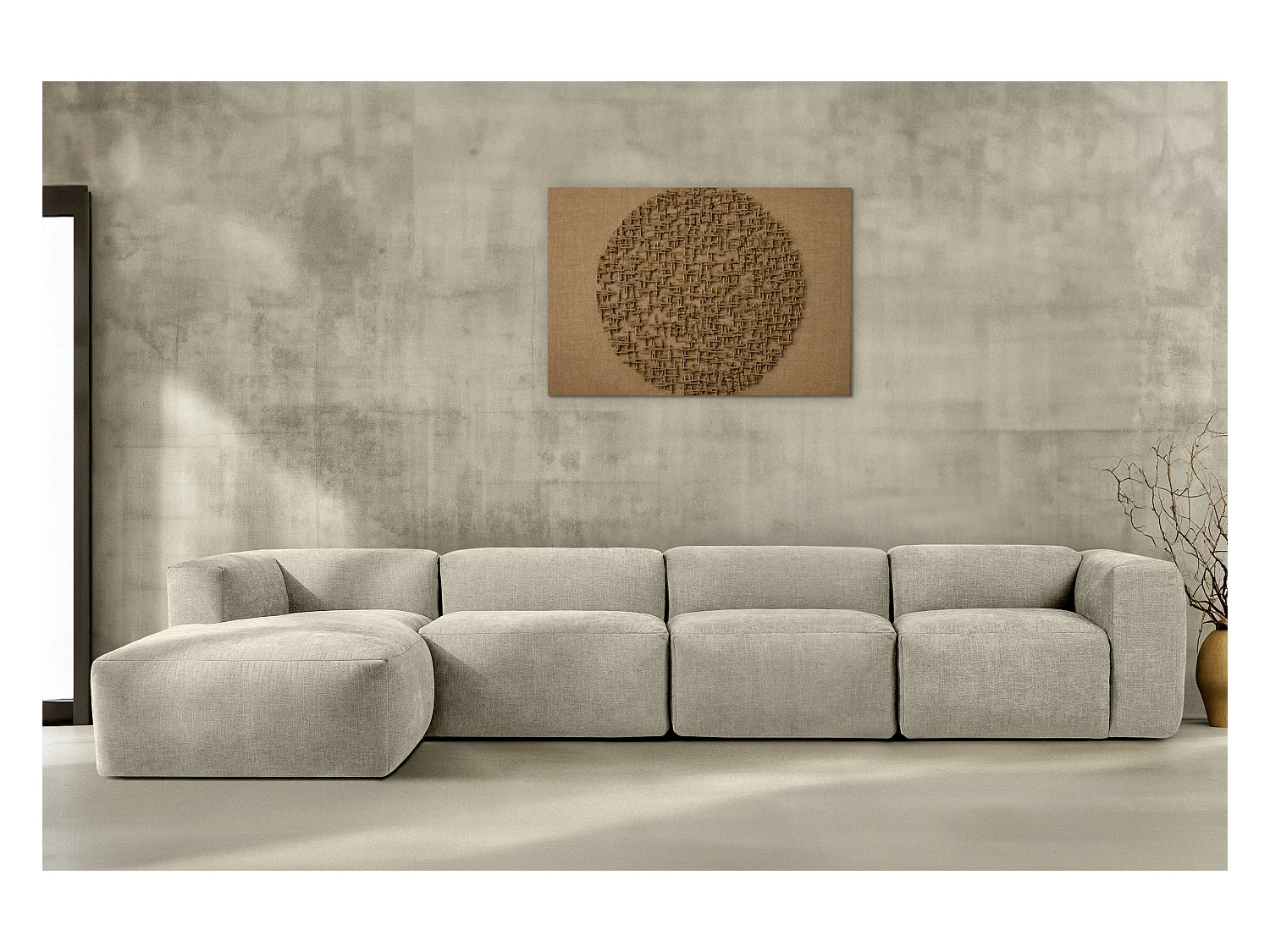 Ecksofa Links 6-Sitzer mit extrem weicher und bequemer Sitz - ecru - BUFFO