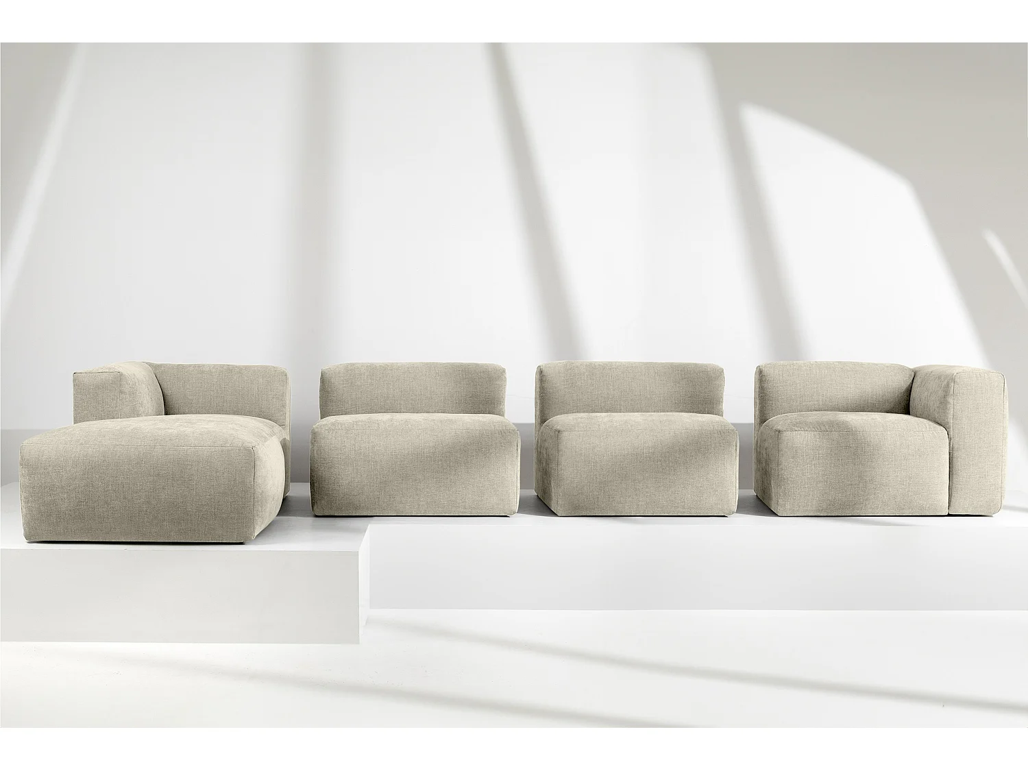 Ecksofa Links 6-Sitzer mit extrem weicher und bequemer Sitz - ecru - BUFFO