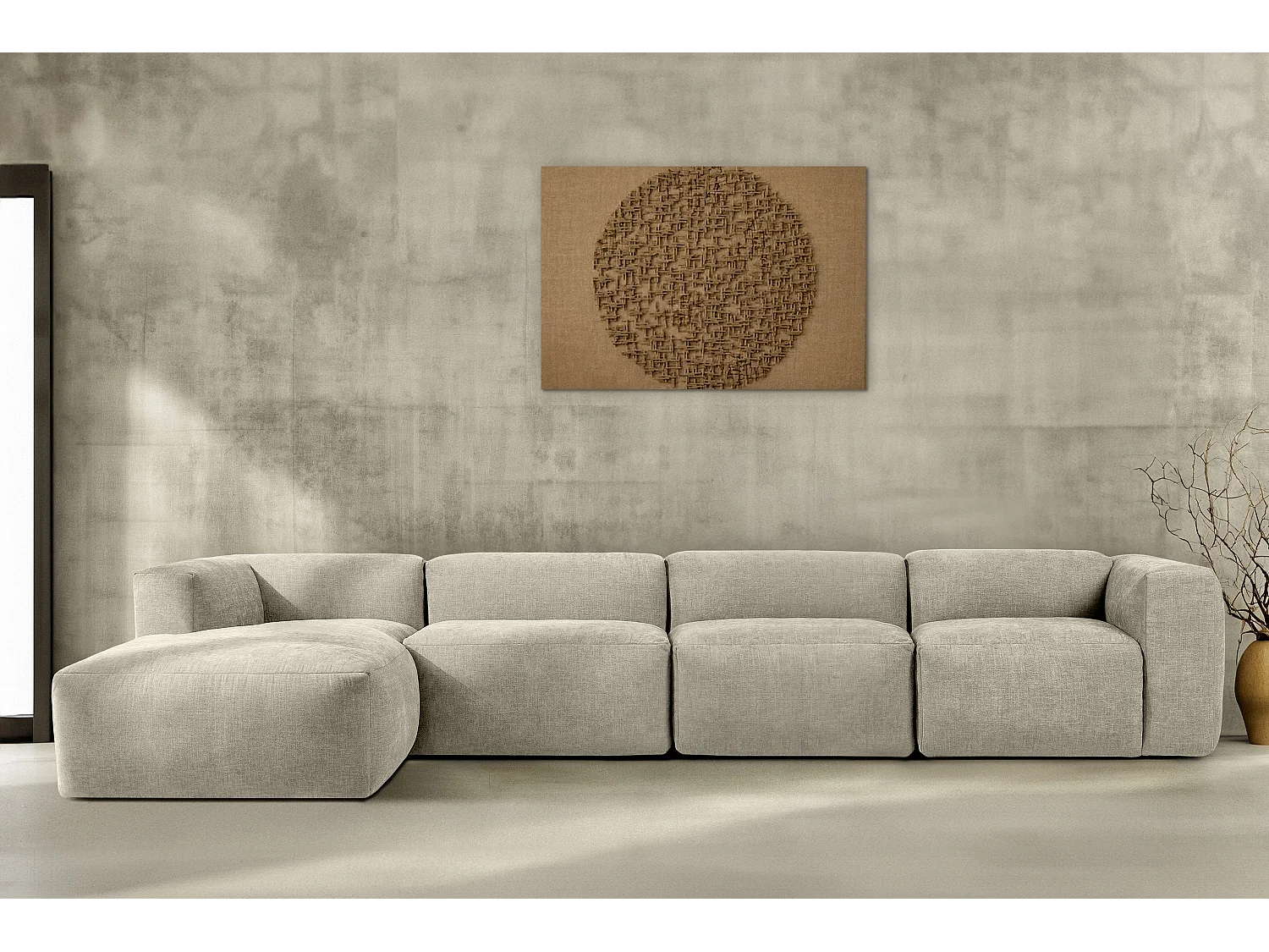 Ecksofa Links 6-Sitzer mit extrem weicher und bequemer Sitz - ecru - BUFFO