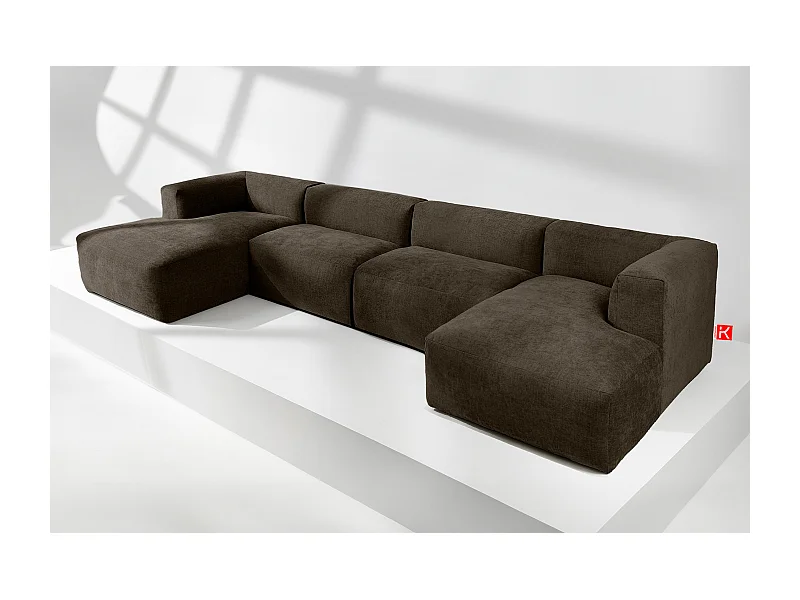 7/8 Sitzer Panorama-Ecksofa mit extrem weicher und bequemer Sitz -braun - BUFFO