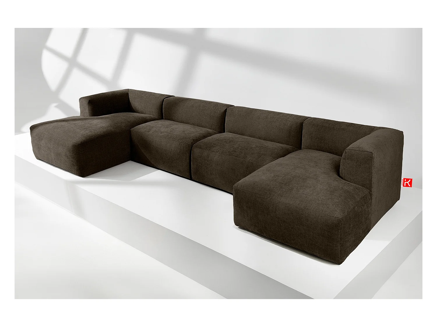 Canapé d'angle panoramique 7/8 places avec assise extrêmement moelleuse et confortable - marron - BUFFO