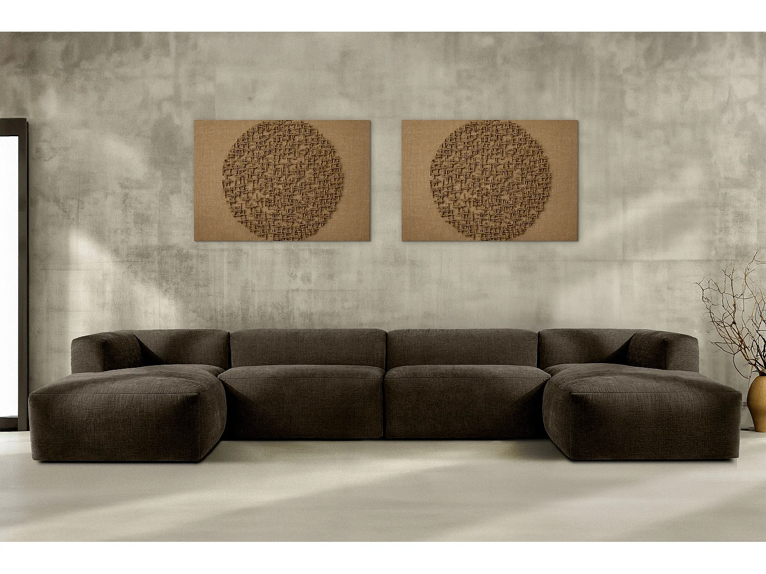 7/8 Sitzer Panorama-Ecksofa mit extrem weicher und bequemer Sitz -braun - BUFFO