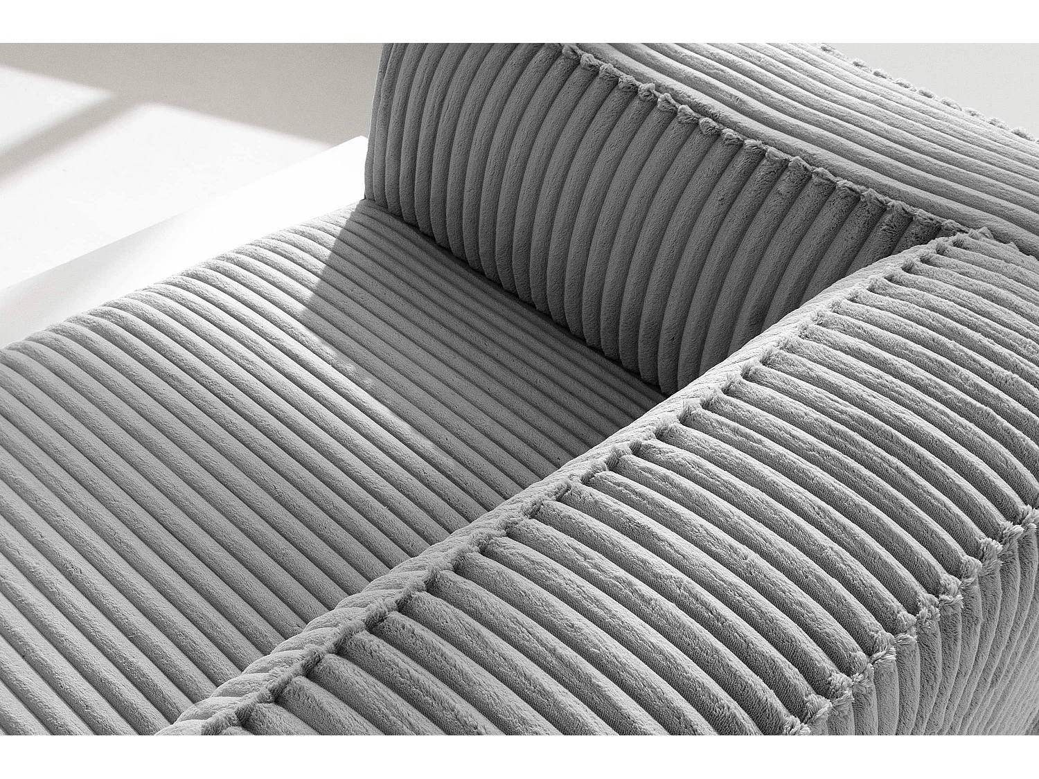 Canapé contemporain 3 places en velours côtelé large - gris clair - FEROX