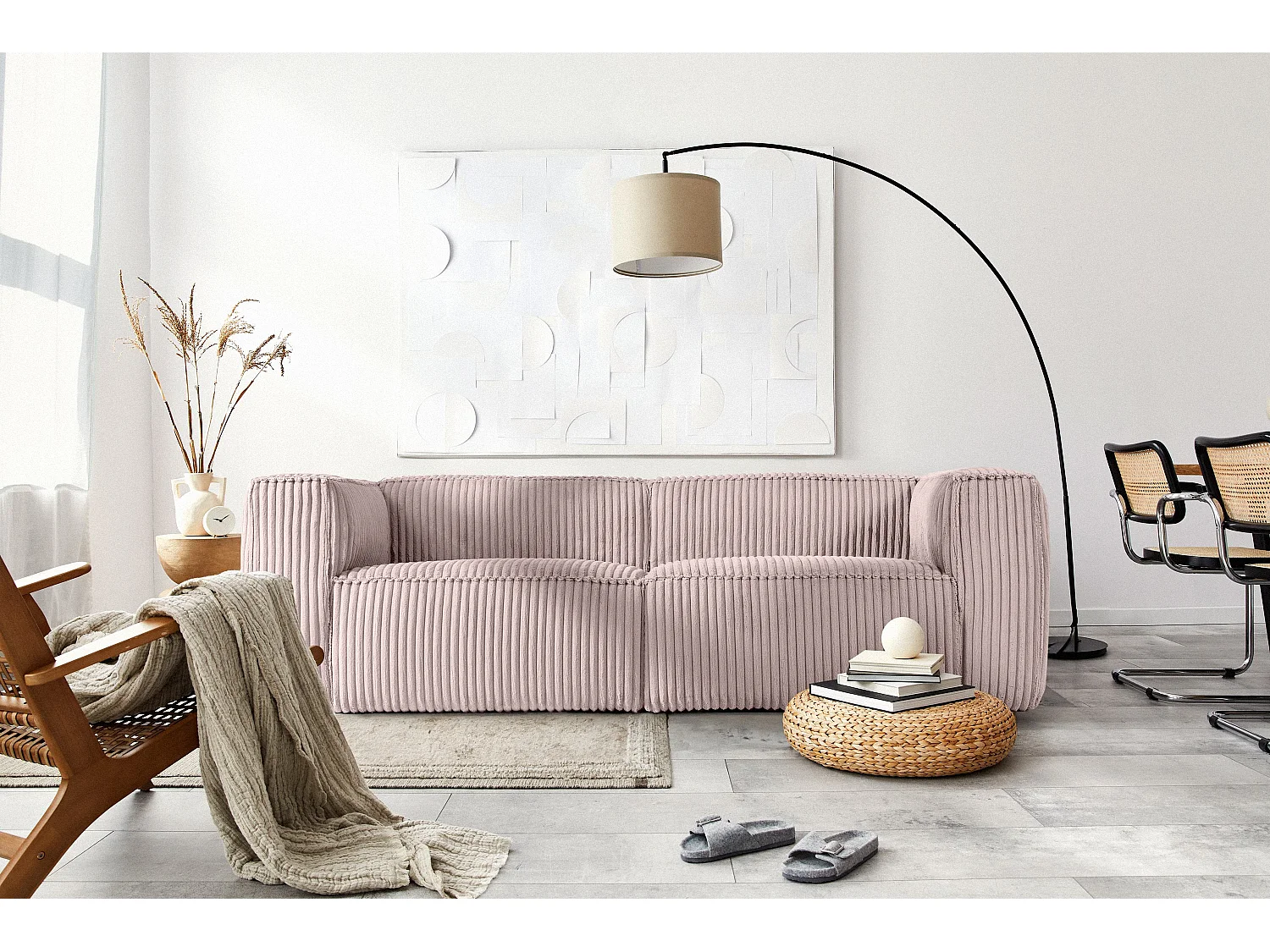 Modernes Sofa 3 Sitzer aus breitem Cordstoff - rosa - FEROX