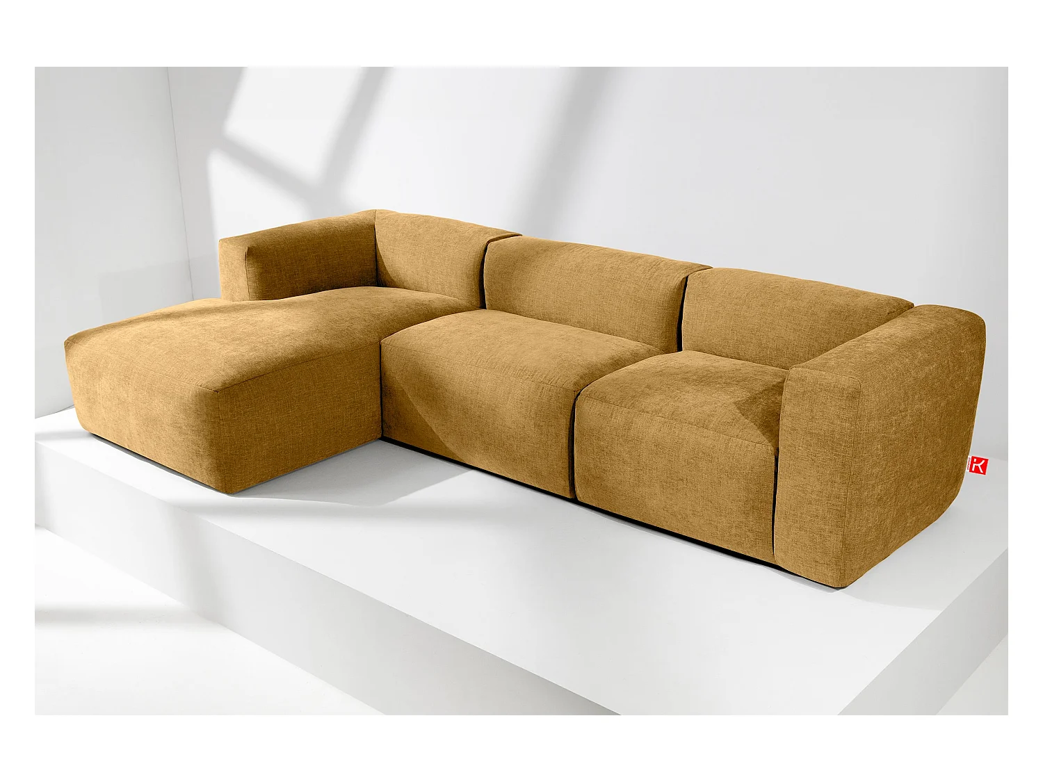 Canapé d'angle gauche avec assise extrêmement moelleuse et confortable - jaune - BUFFO