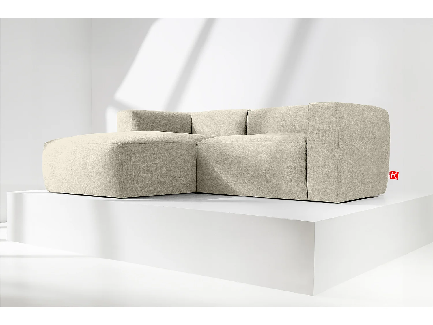Ecksofa Links 3/4 Sitzer mit extrem weicher und bequemer Sitz - ecru - BUFFO