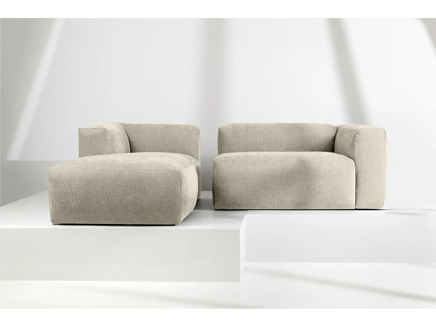 Ecksofa Links 3/4 Sitzer mit extrem weicher und bequemer Sitz - ecru - BUFFO