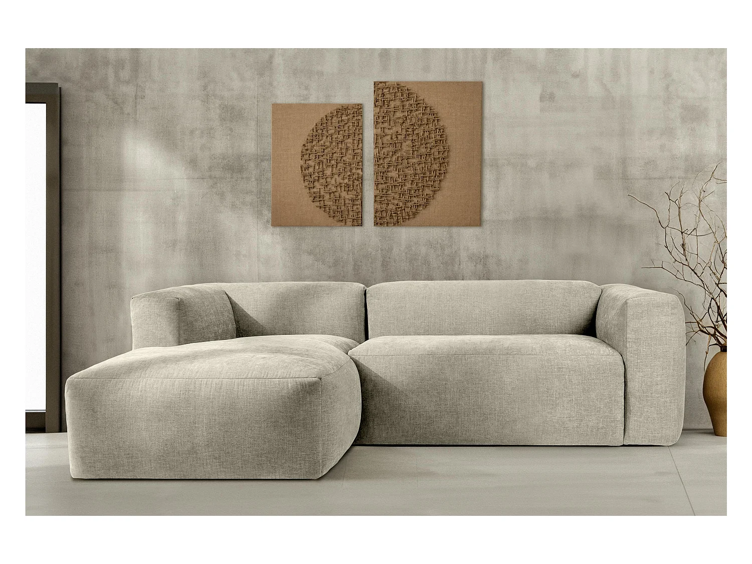 Ecksofa Links 3/4 Sitzer mit extrem weicher und bequemer Sitz - ecru - BUFFO