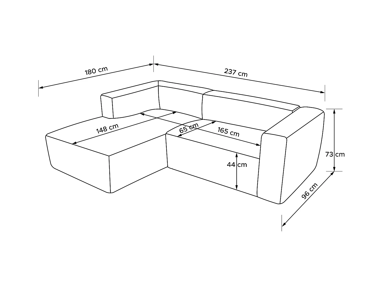 Ecksofa Links 3/4 Sitzer mit extrem weicher und bequemer Sitz - ecru - BUFFO