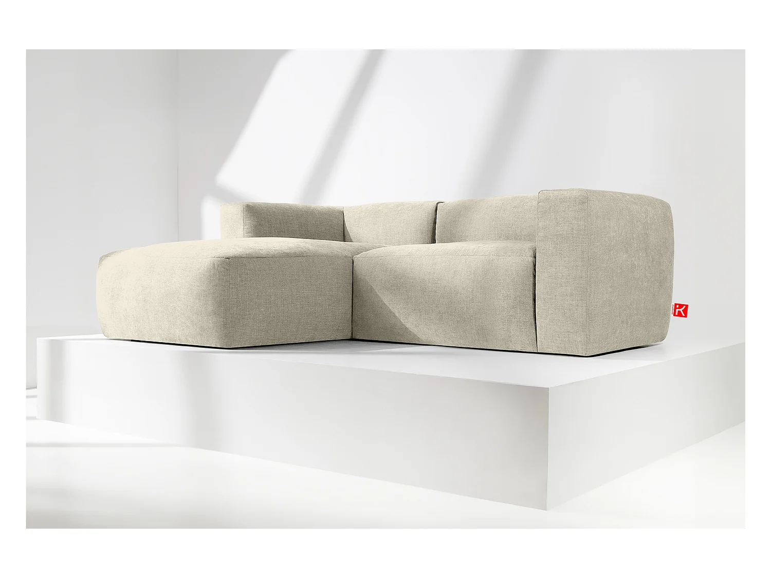 Canapé d'angle gauche 3/4 places avec assise extrêmement moelleuse et confortable - écru - BUFFO