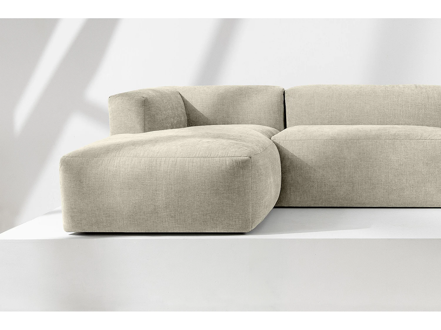 Canapé d'angle gauche 3/4 places avec assise extrêmement moelleuse et confortable - écru - BUFFO