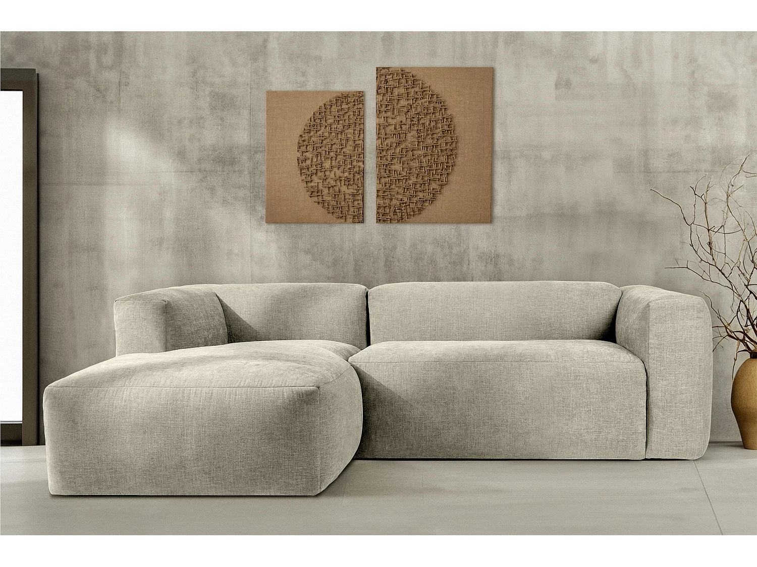 Canapé d'angle gauche 3/4 places avec assise extrêmement moelleuse et confortable - écru - BUFFO