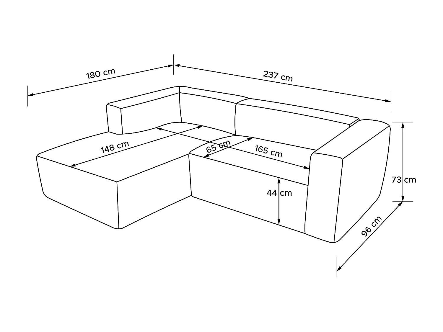 Canapé d'angle gauche 3/4 places avec assise extrêmement moelleuse et confortable - écru - BUFFO