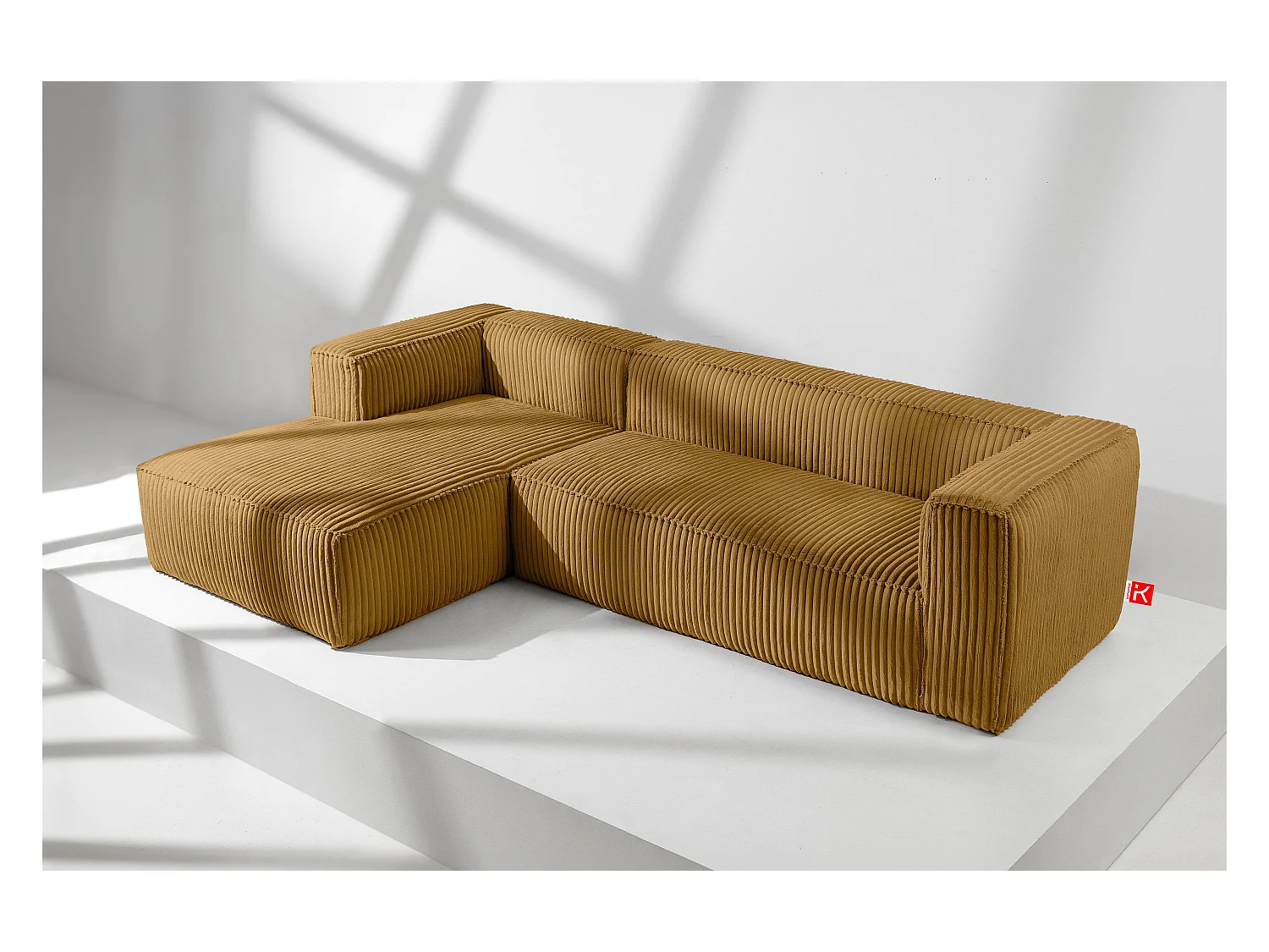 Canapé d'angle gauche moderne en tissu velours côtelé large - jaune - FEROX