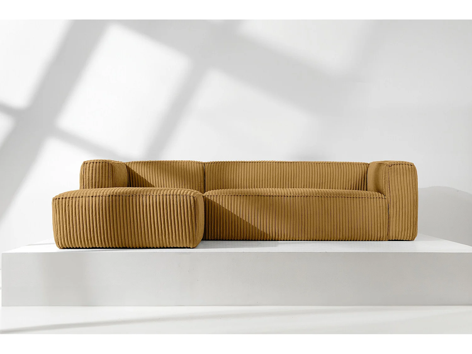 Canapé d'angle gauche moderne en tissu velours côtelé large - jaune - FEROX