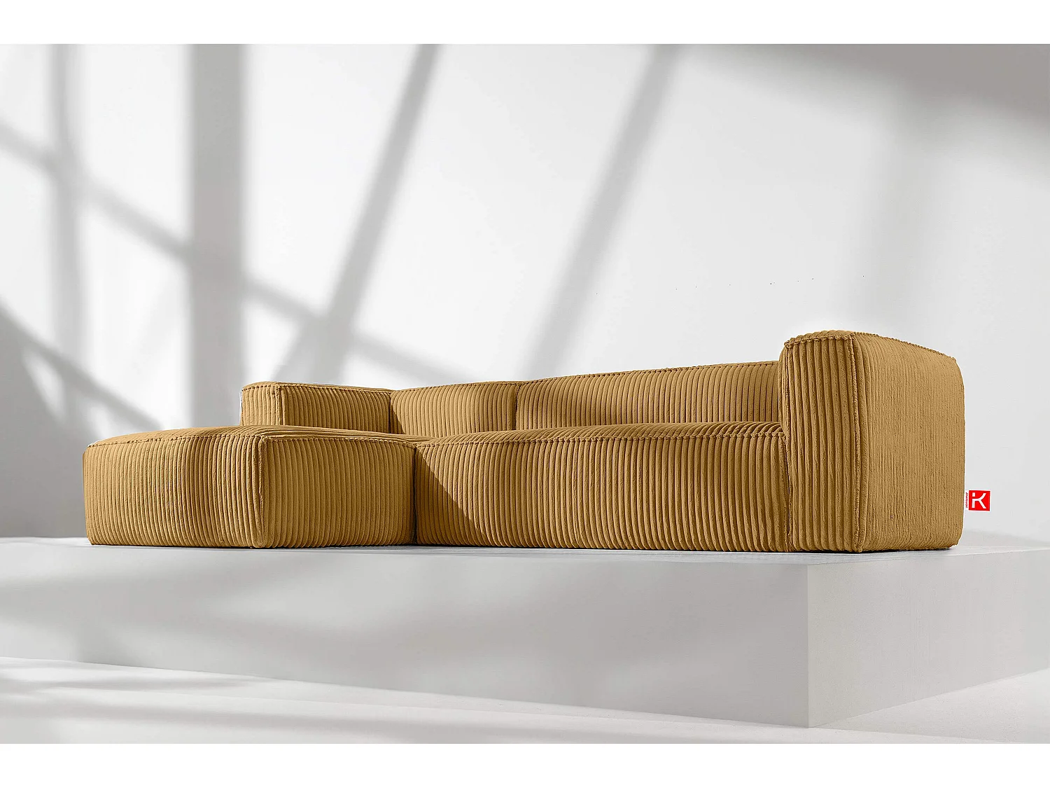 Canapé d'angle gauche moderne en tissu velours côtelé large - jaune - FEROX