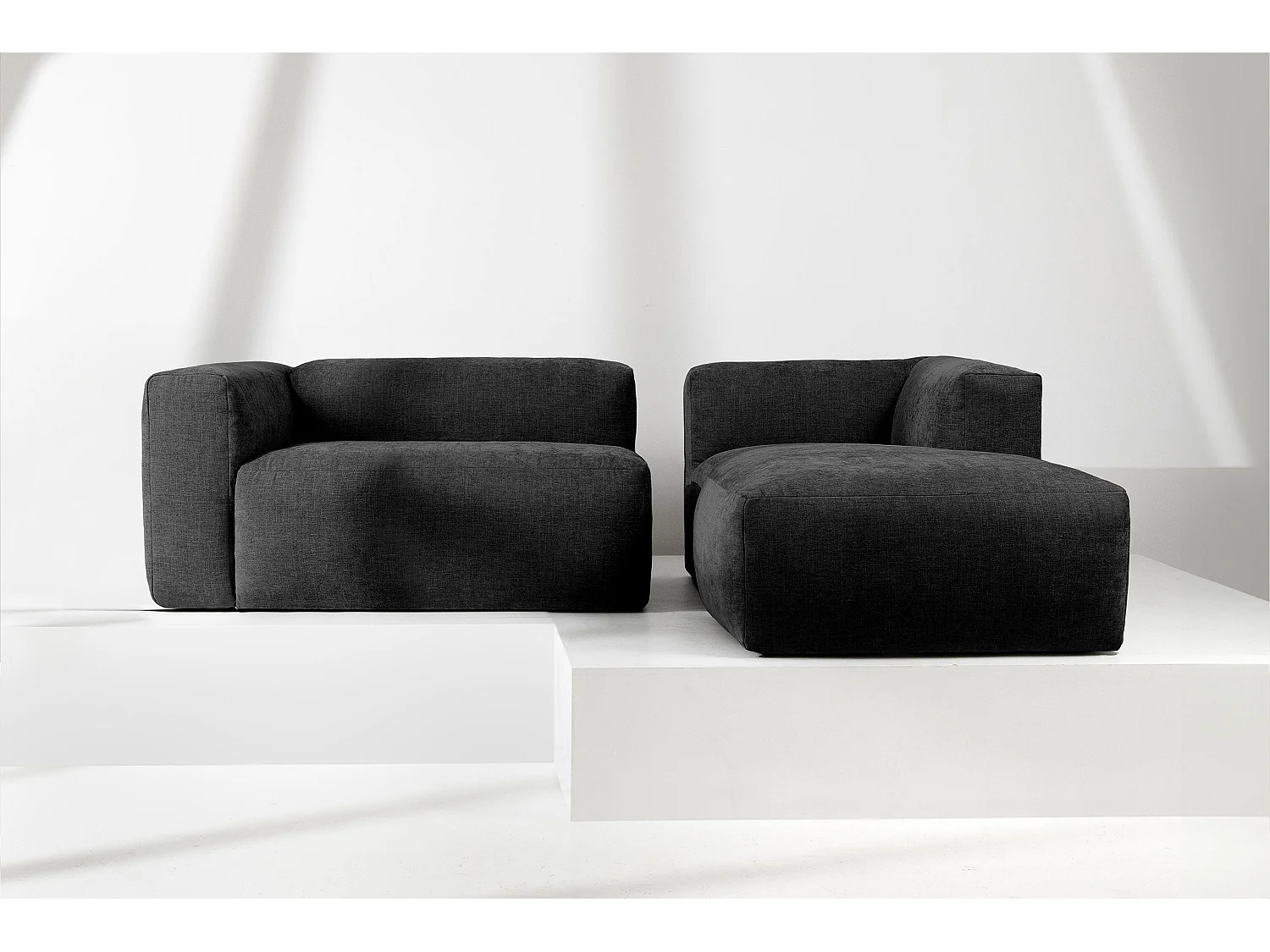 Ecksofa Rechts 3/4 Sitzer mit extrem weicher und bequemer Sitz - grau - BUFFO