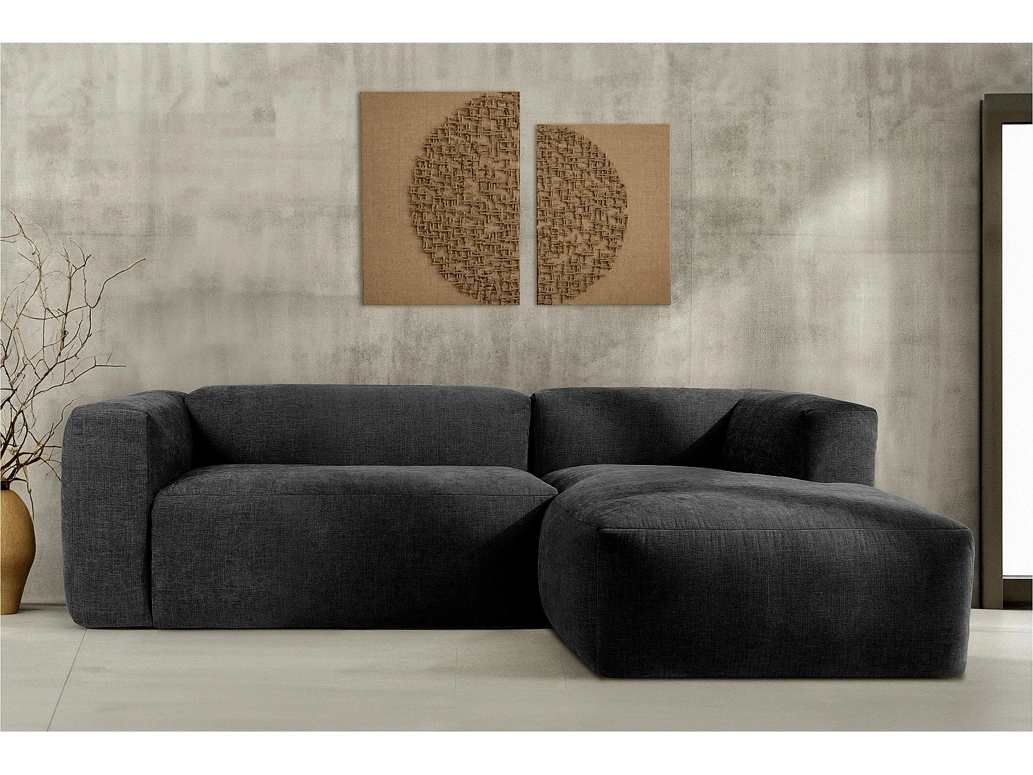 Ecksofa Rechts 3/4 Sitzer mit extrem weicher und bequemer Sitz - grau - BUFFO