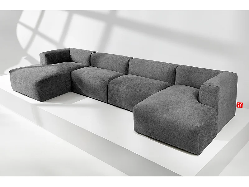 7/8 Sitzer Panorama-Ecksofa mit extrem weicher und bequemer Sitz - grau - BUFFO