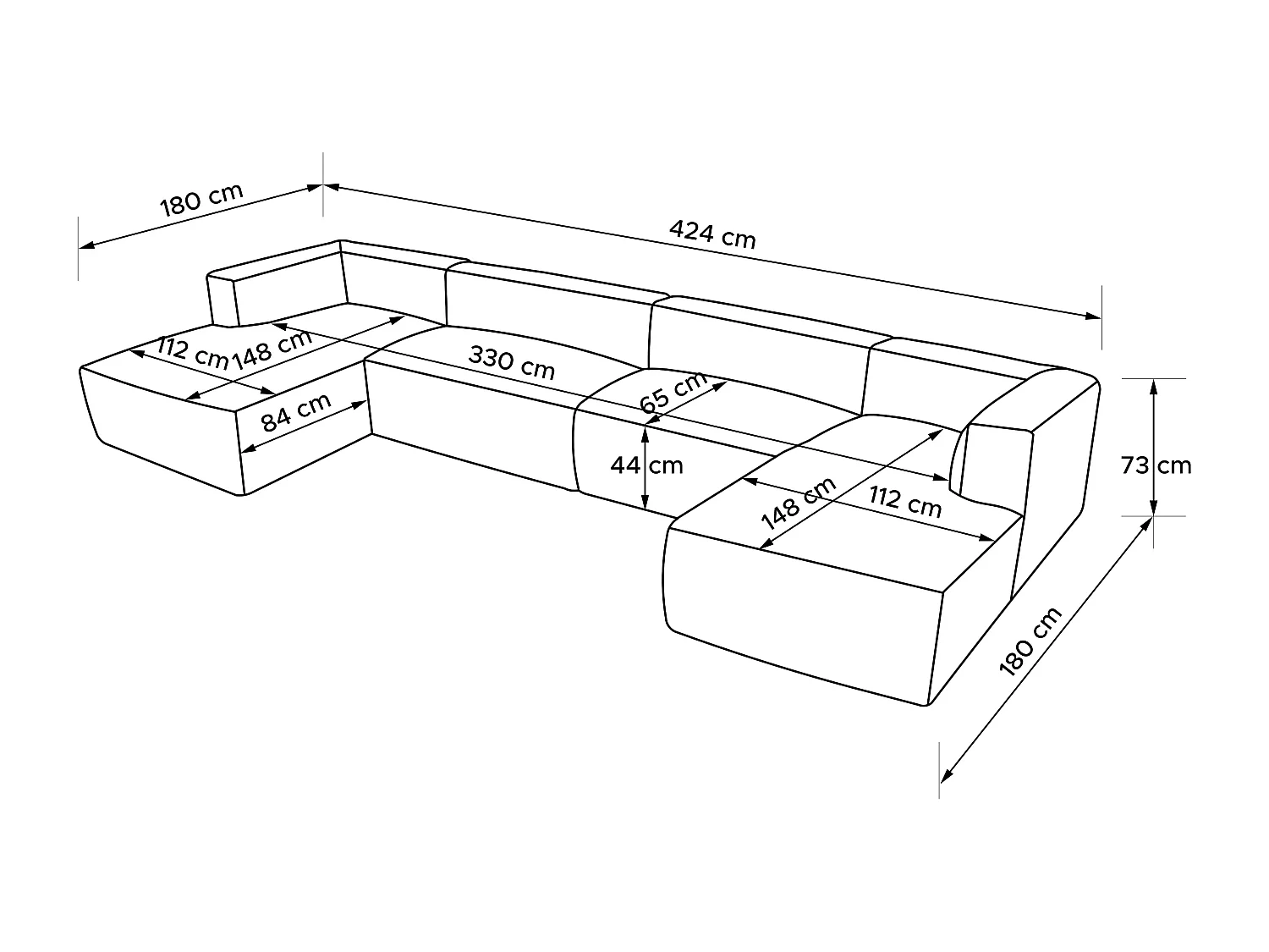 7/8 Sitzer Panorama-Ecksofa mit extrem weicher und bequemer Sitz - grau - BUFFO