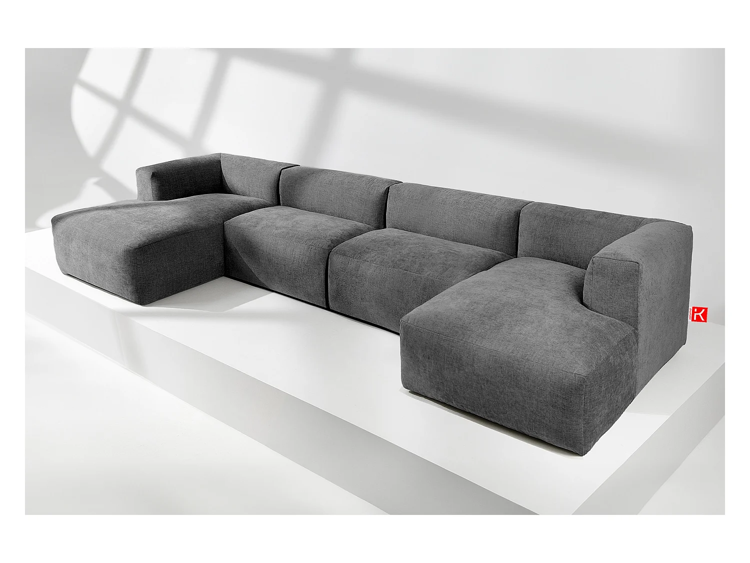 Canapé d'angle panoramique 7/8 places avec assise extrêmement moelleuse et confortable - gris - BUFFO