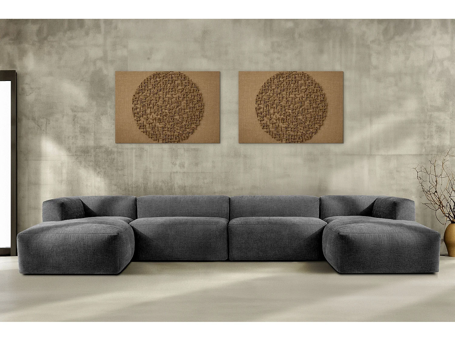 7/8 Sitzer Panorama-Ecksofa mit extrem weicher und bequemer Sitz - grau - BUFFO