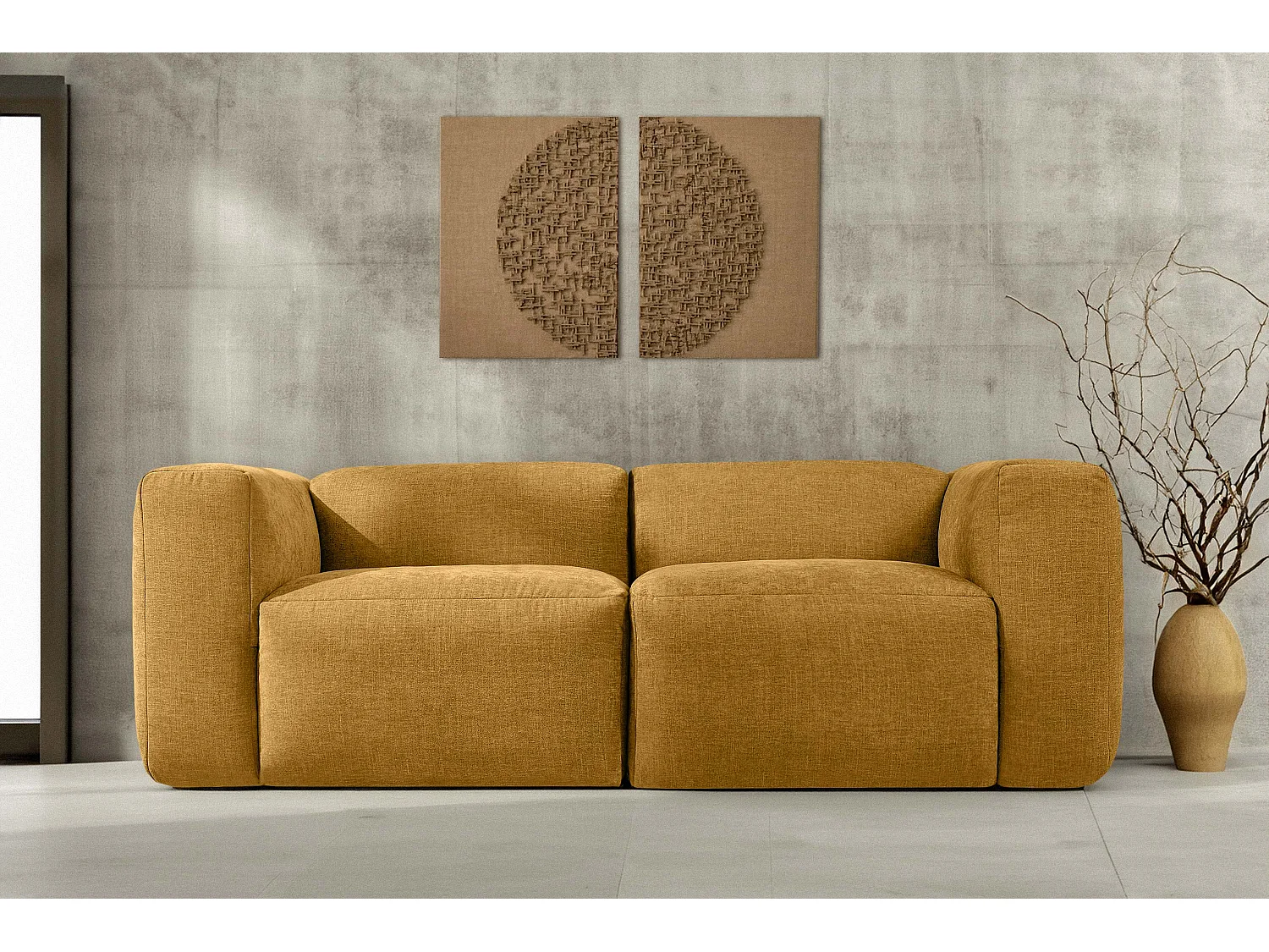 Canapé 2 places avec assise extrêmement moelleuse et confortable - jaune - BUFFO