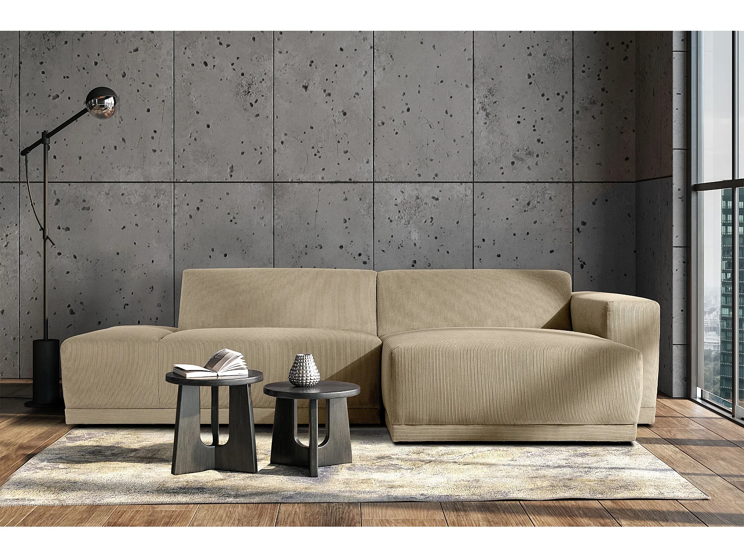 Ecksofa Rechts in moderner Optik mit hochwertigem Kaltschaum  - beige - MUDI