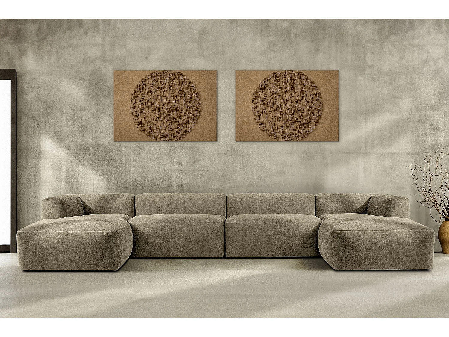 7/8 Sitzer Panorama-Ecksofa mit extrem weicher und bequemer Sitz - gelb - BUFFO