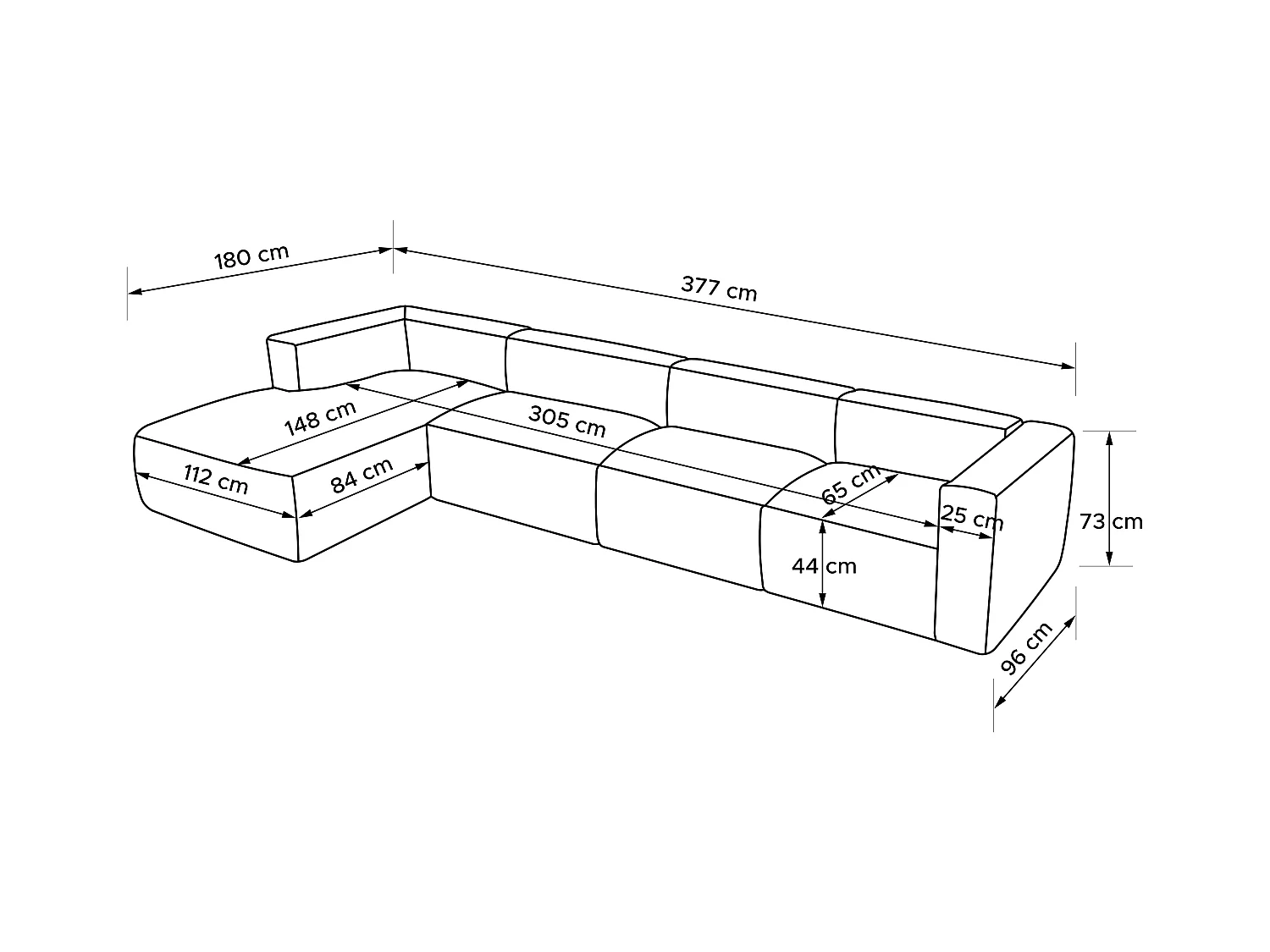 Ecksofa Links 6-Sitzer mit extrem weicher und bequemer Sitz - gelb - BUFFO