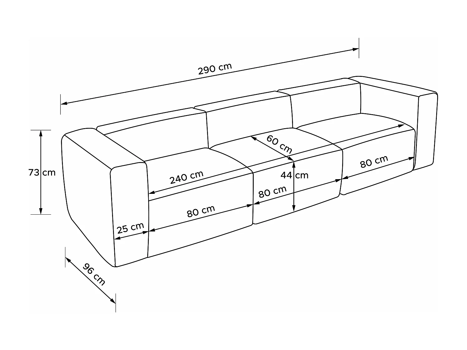 Sofa 3 Sitzer mit extrem weicher und bequemer Sitz - grau - BUFFO