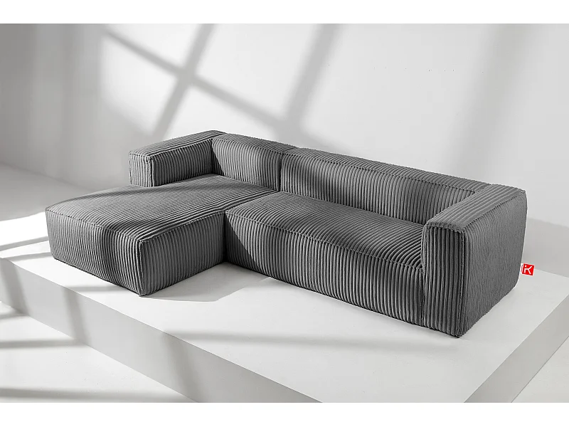 Modernes Ecksofa Links aus breitem Cordstoff - dunkelgrau - FEROX