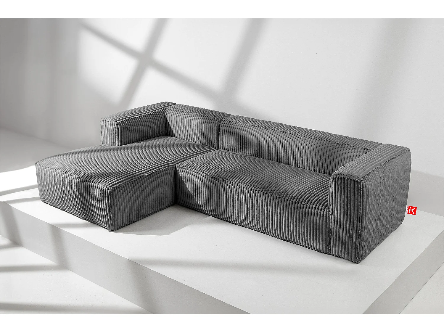 Modernes Ecksofa Links aus breitem Cordstoff - dunkelgrau - FEROX