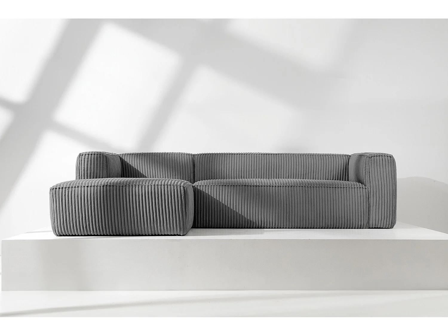 Modernes Ecksofa Links aus breitem Cordstoff - dunkelgrau - FEROX