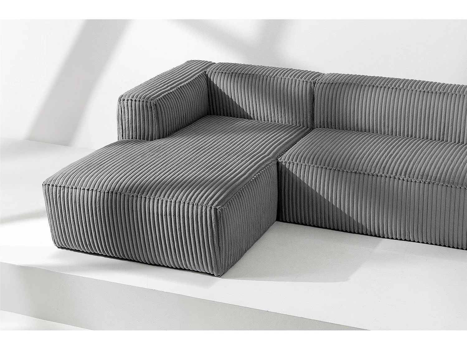 Modernes Ecksofa Links aus breitem Cordstoff - dunkelgrau - FEROX