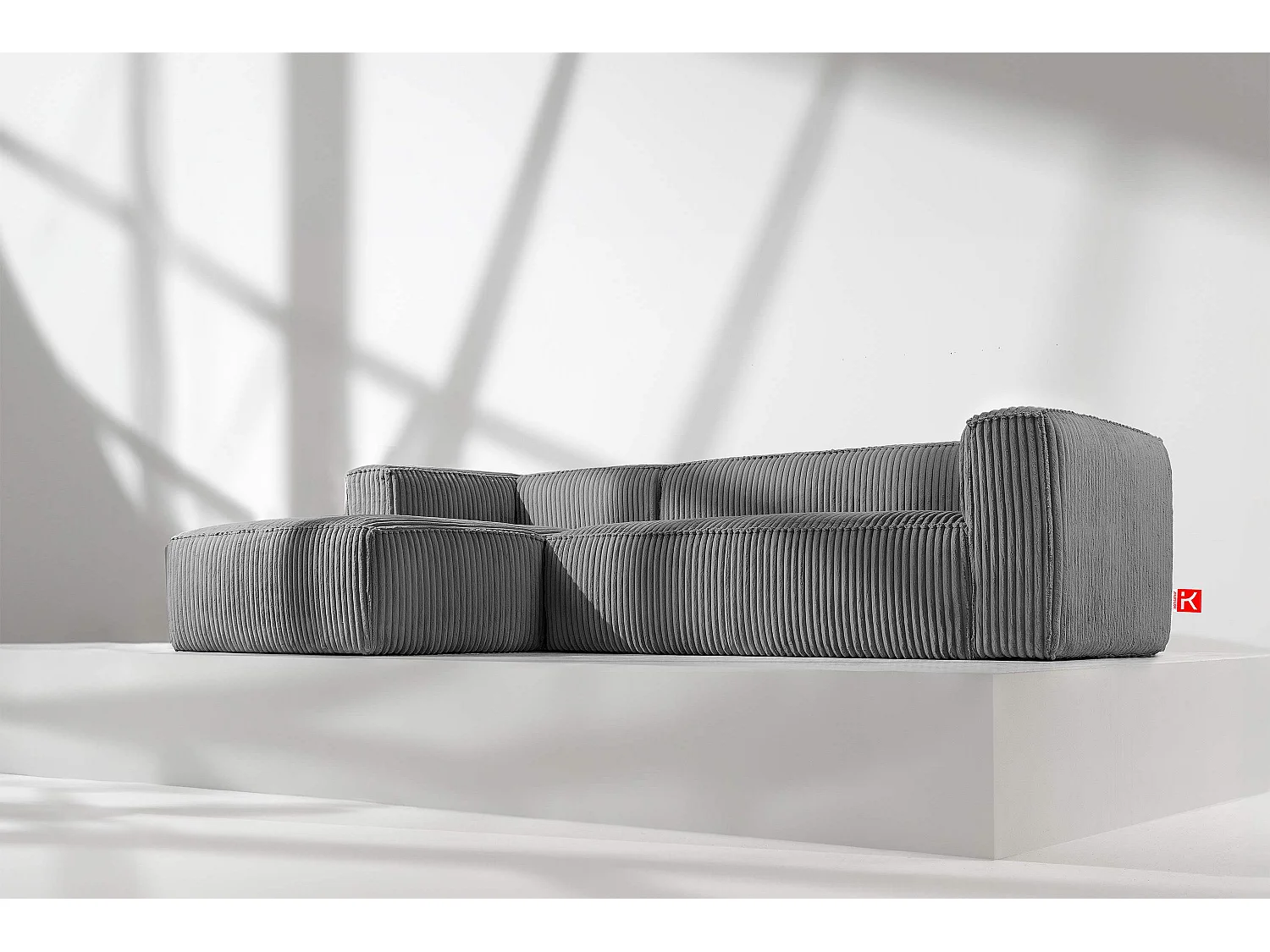 Modernes Ecksofa Links aus breitem Cordstoff - dunkelgrau - FEROX