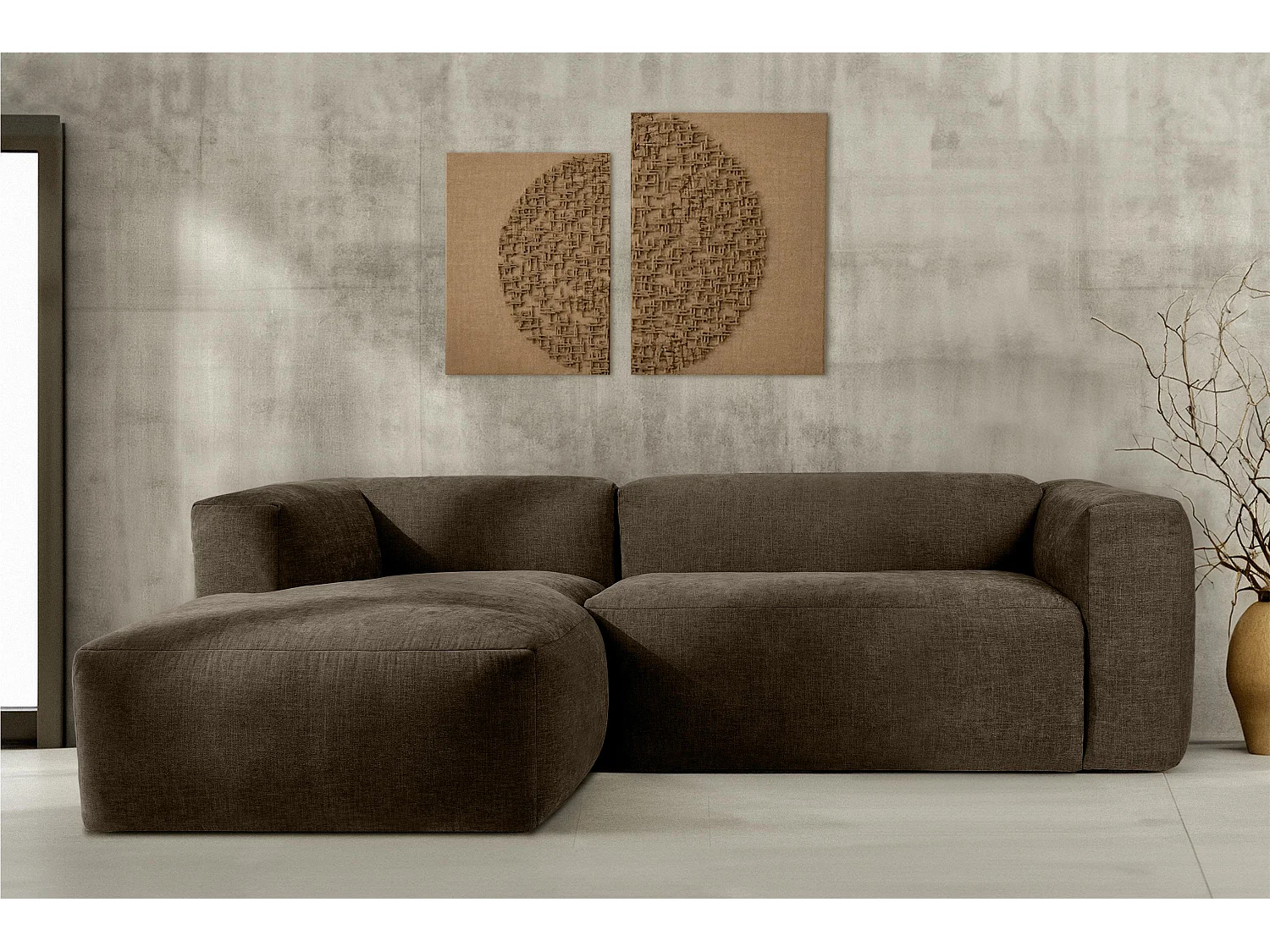 Ecksofa Links 3/4 Sitzer mit extrem weicher und bequemer Sitz - Braun - BUFFO