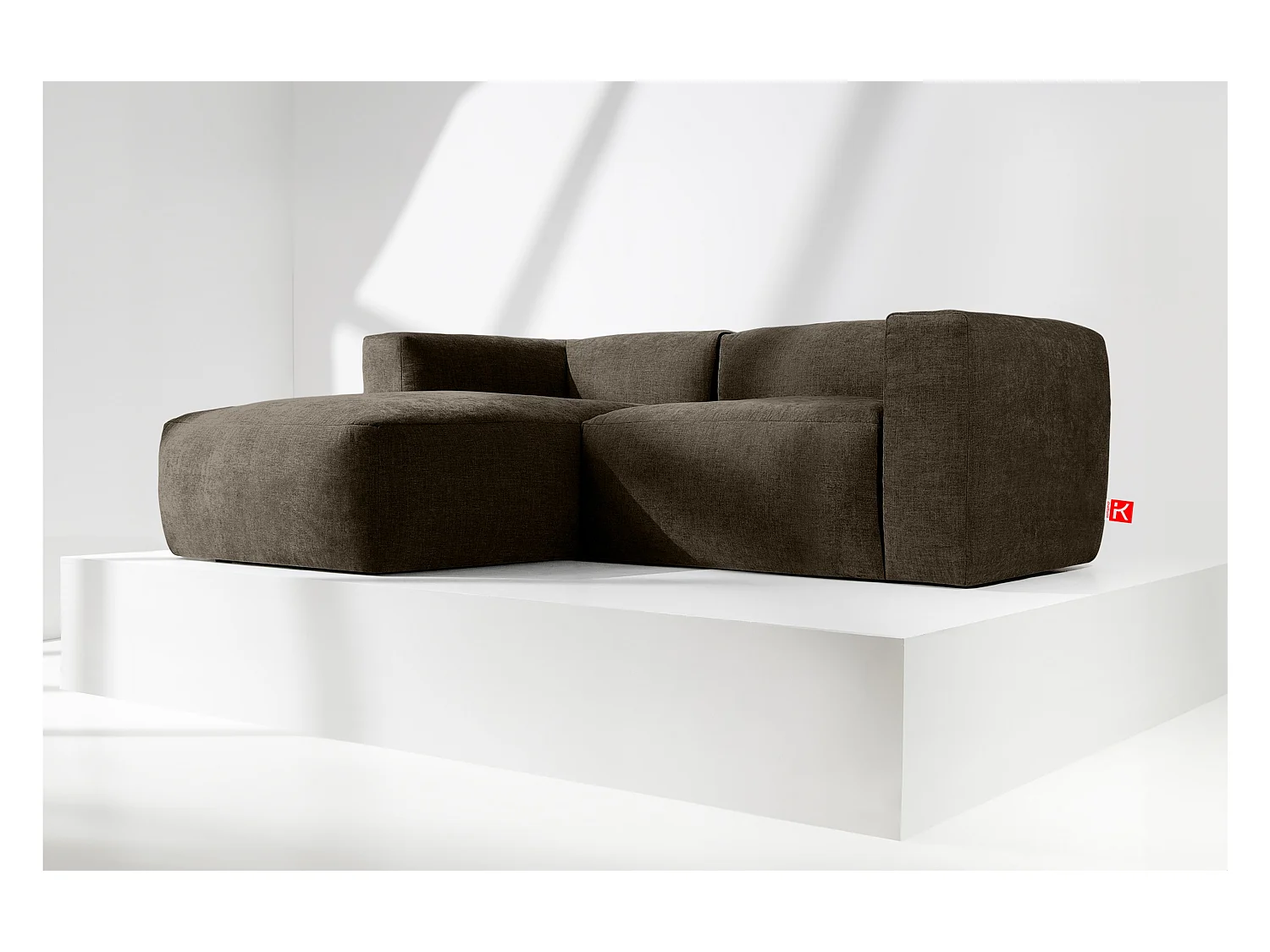 Canapé d'angle gauche 3/4 places avec assise extrêmement moelleuse et confortable - Marron - BUFFO