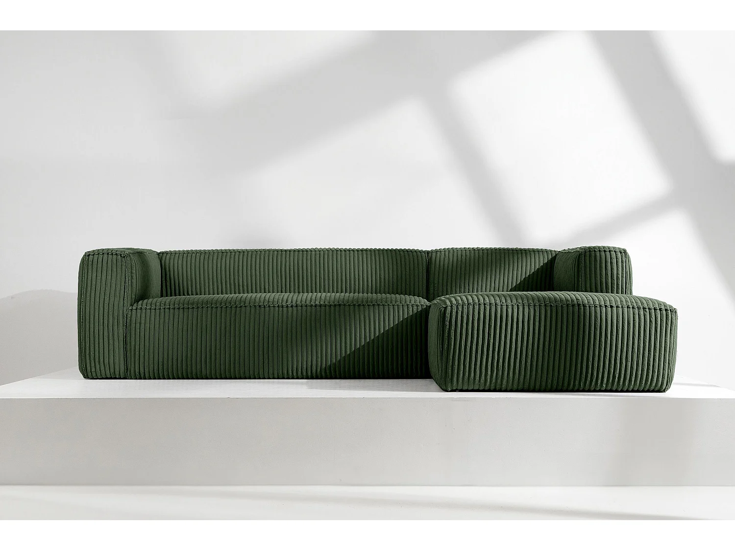 Canapé d'angle droit contemporain en velours côtelé large - vert foncé - FEROX