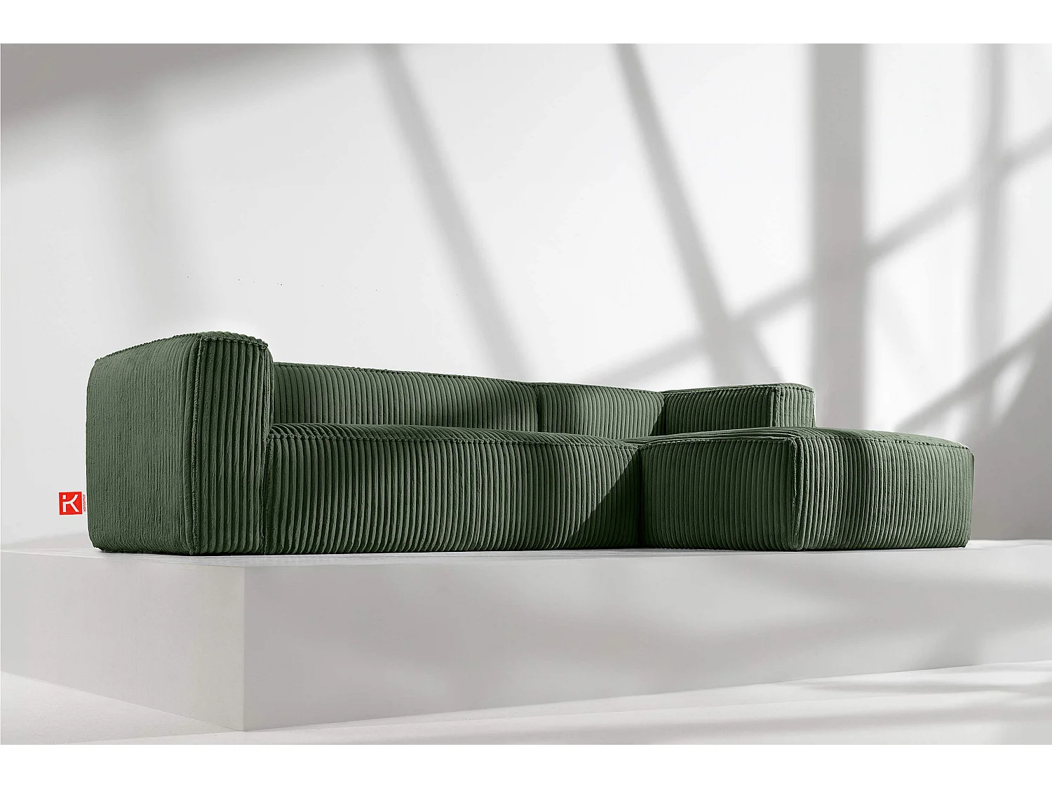 Canapé d'angle droit contemporain en velours côtelé large - vert foncé - FEROX