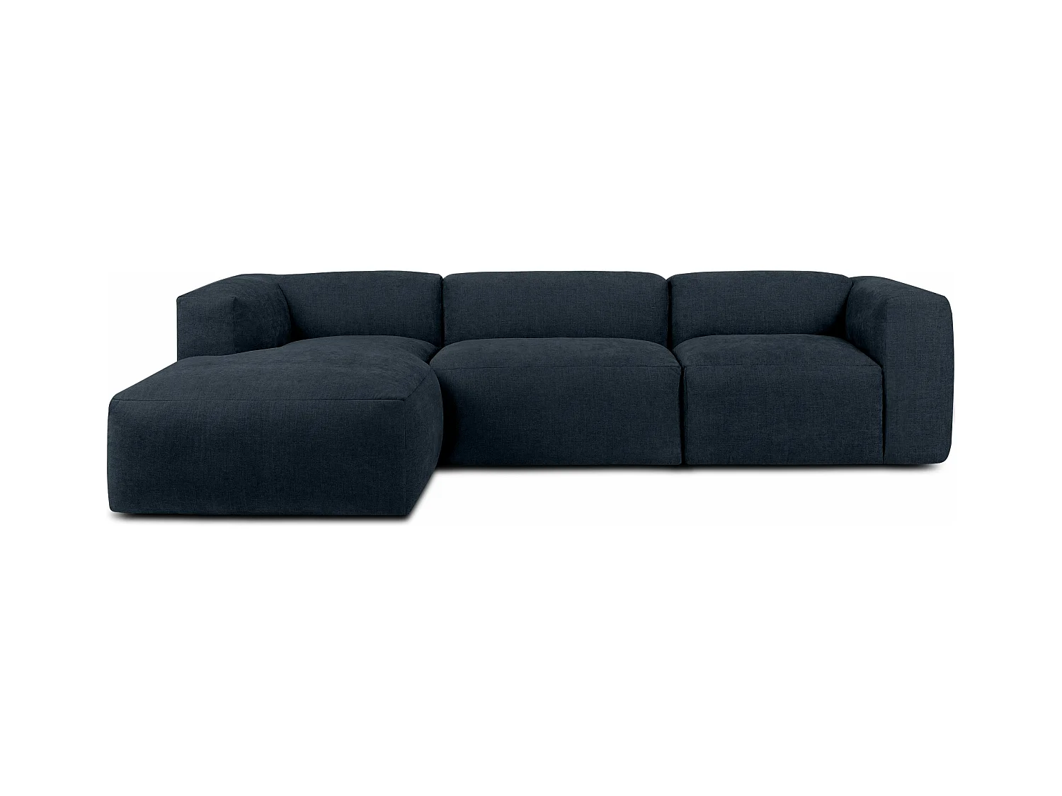 Canapé d'angle gauche avec assise extrêmement moelleuse et confortable - bleu foncé - BUFFO