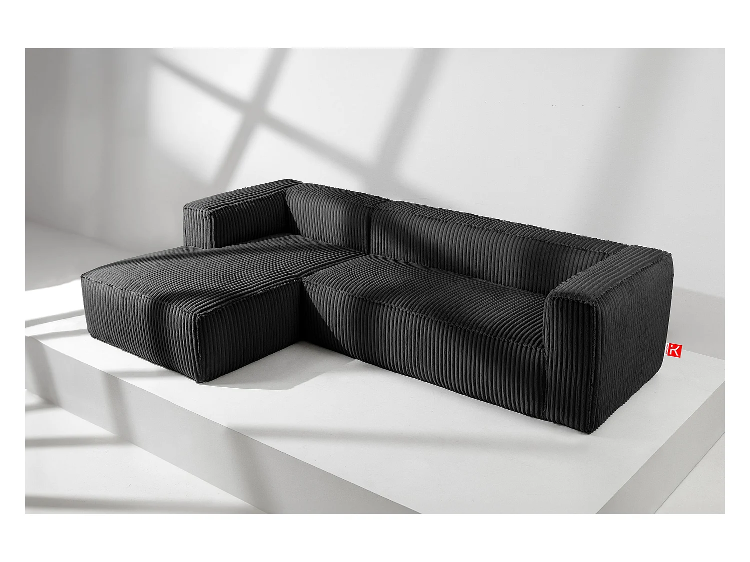 Canapé d'angle gauche moderne en tissu velours côtelé large - noir - FEROX