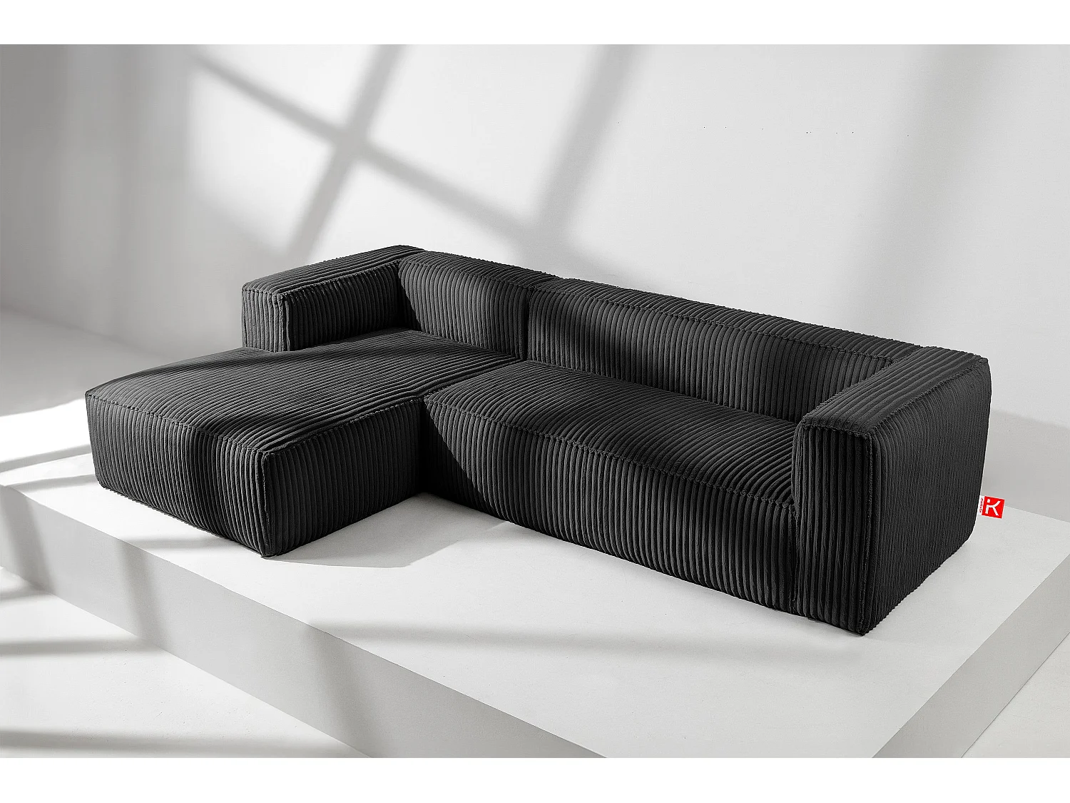 Modernes Ecksofa Links aus breitem Cordstoff - schwarz - FEROX