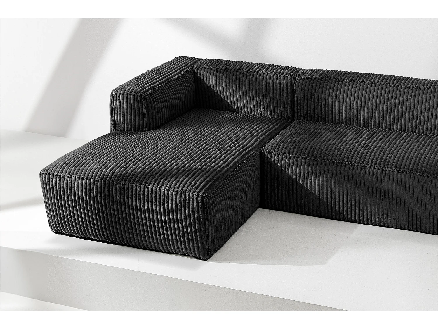 Modernes Ecksofa Links aus breitem Cordstoff - schwarz - FEROX