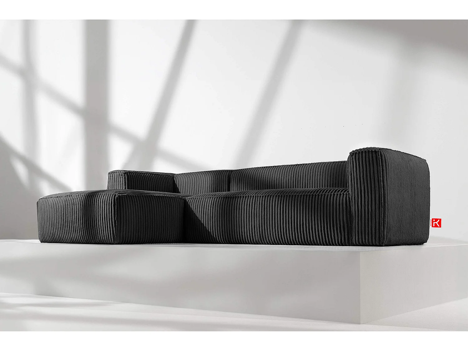 Modernes Ecksofa Links aus breitem Cordstoff - schwarz - FEROX