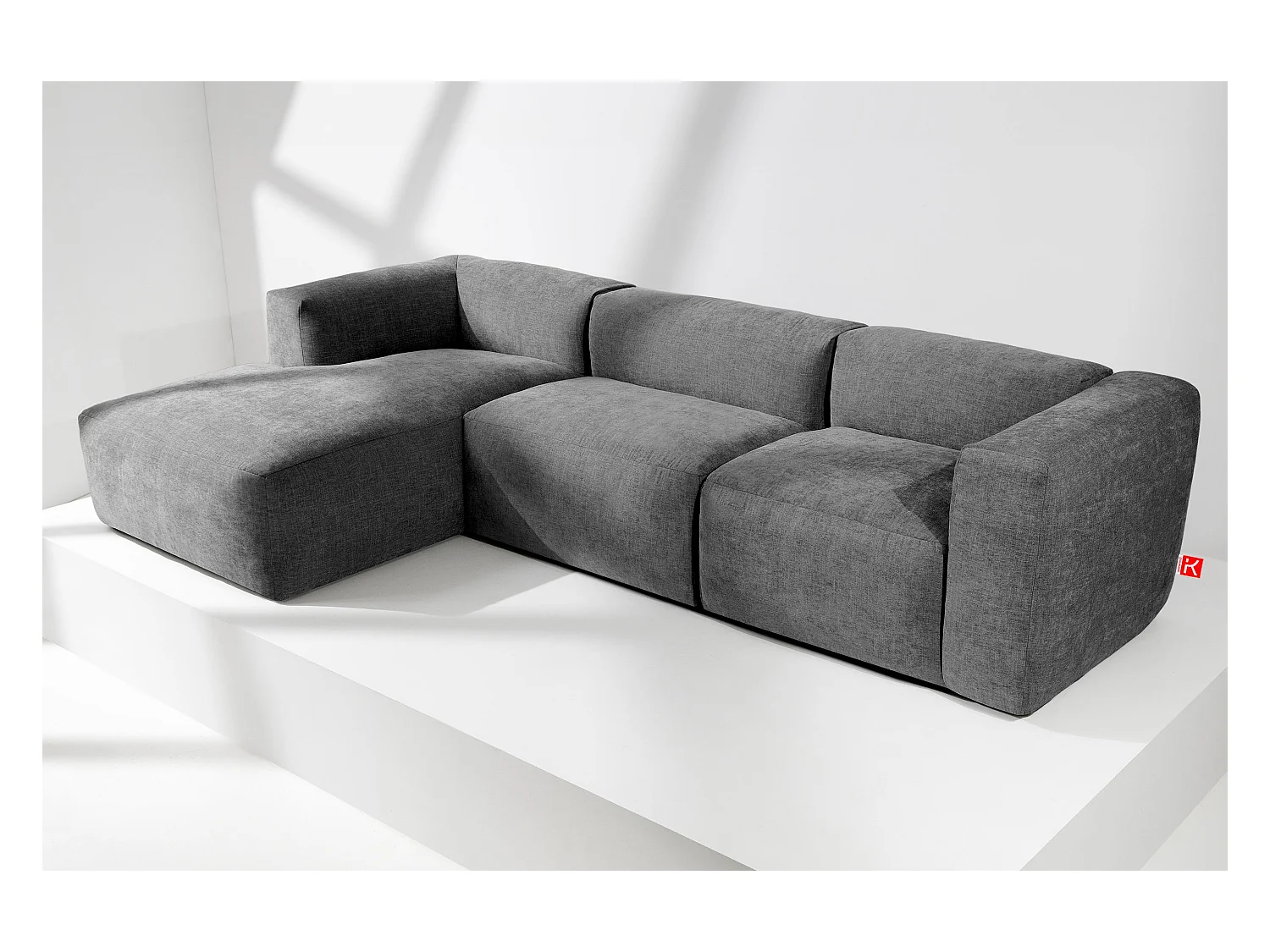 Canapé d'angle gauche avec assise extrêmement moelleuse et confortable - gris - BUFFO