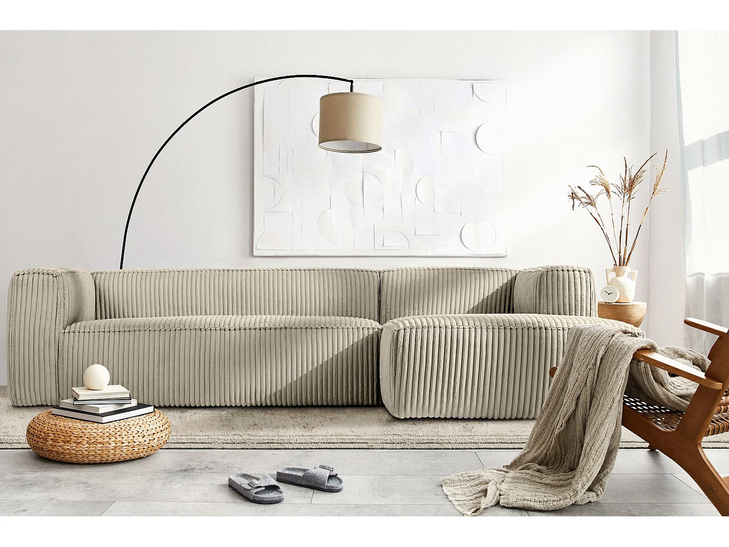 Modernes Ecksofa Rechts aus breitem Cordstoff - beige - FEROX