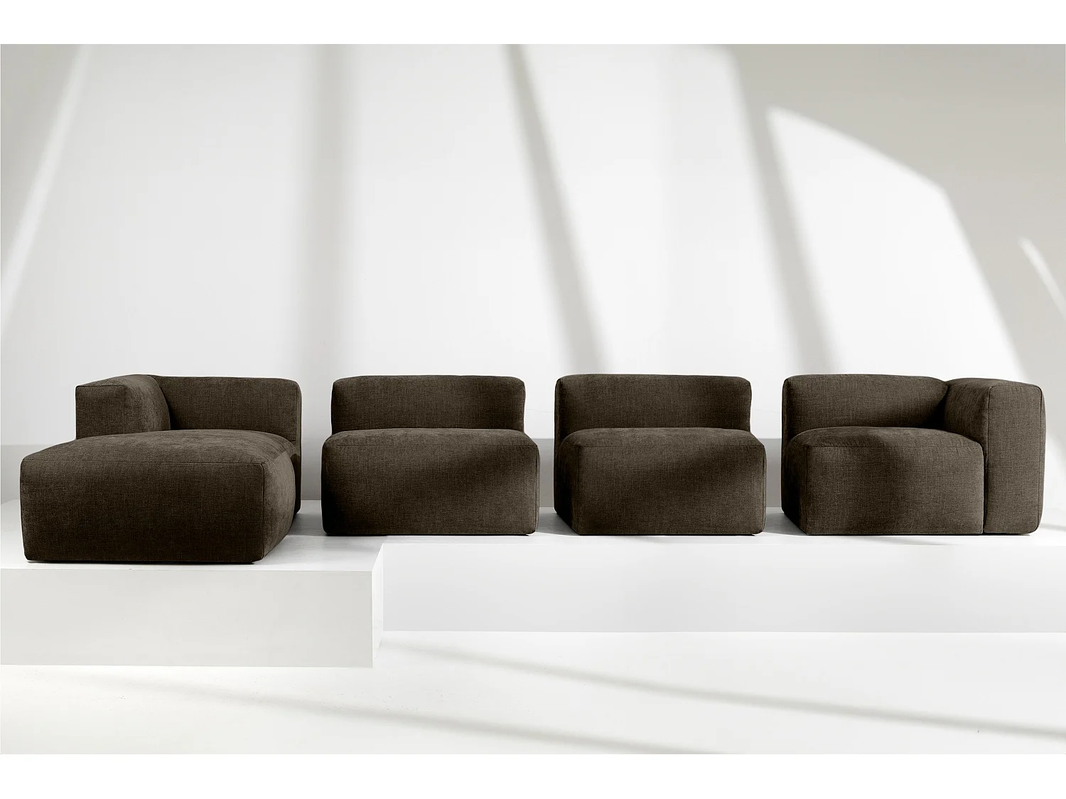 Ecksofa Links 6-Sitzer mit extrem weicher und bequemer Sitz - braun - BUFFO