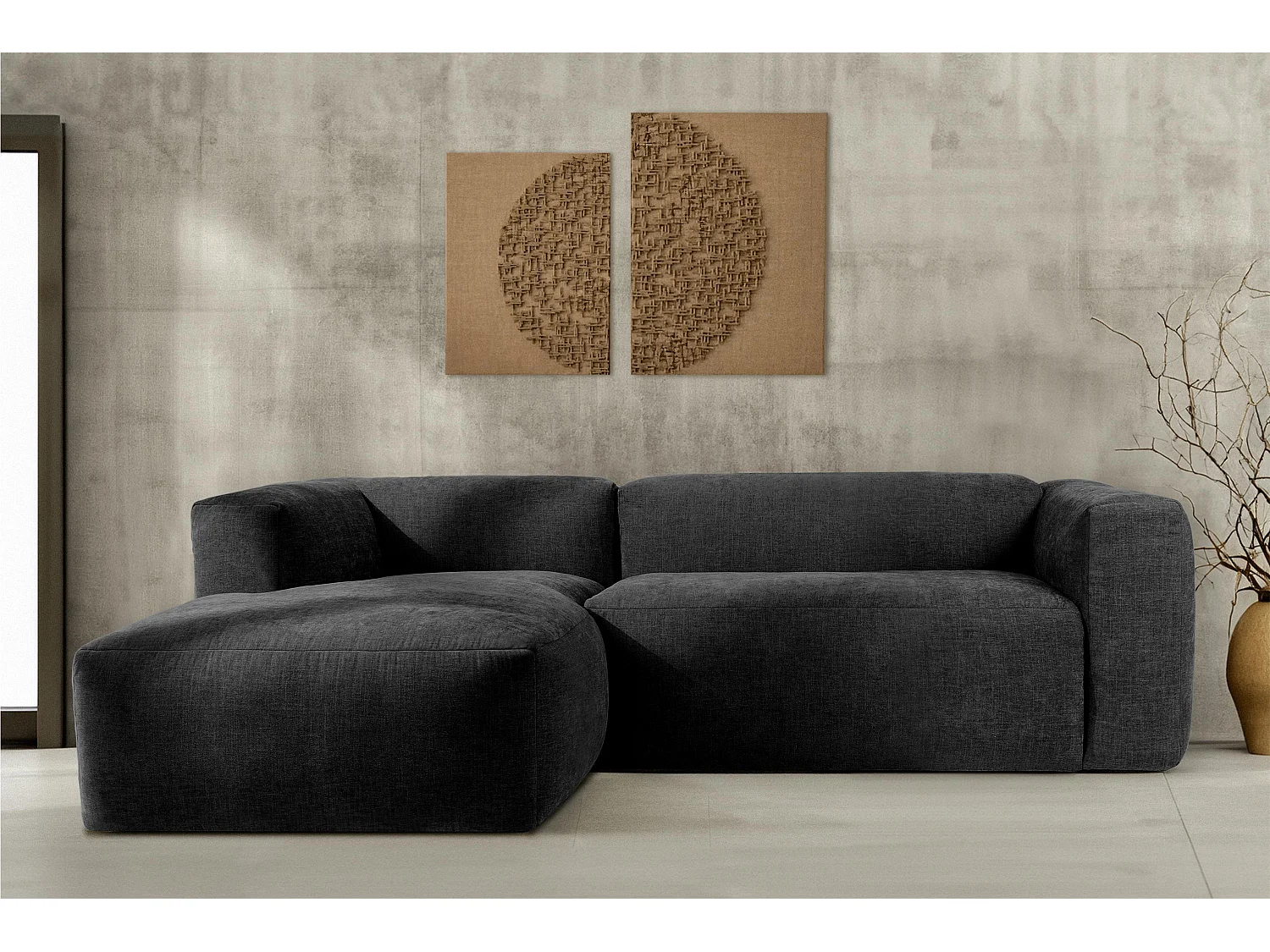 Ecksofa Links 3/4 Sitzer mit extrem weicher und bequemer Sitz - grau - BUFFO